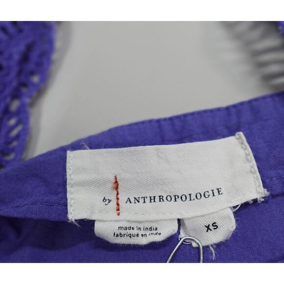 By Anthropologie Flutter Sleeve Blouse XS Purple Lace Cropped - Picture 4 of 11